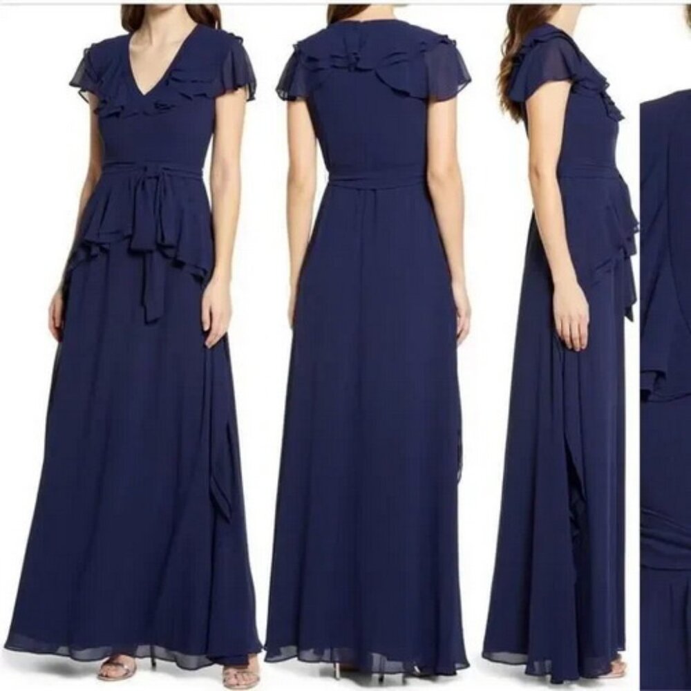 Shani Blue Ruffle A-Line Gown
